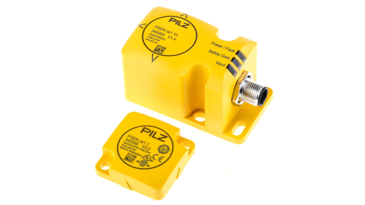 Interruttore di sicurezza senza contatto Pilz 540003, tecnologia transponder, protezione IP67, dimensioni 40x74x40 mm.