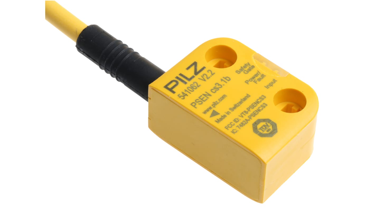 Interruttore di sicurezza senza contatto Pilz 541012, tecnologia transponder, 24V cc, protezione IP67, dimensioni 26.4mm x 18mm x 37mm.