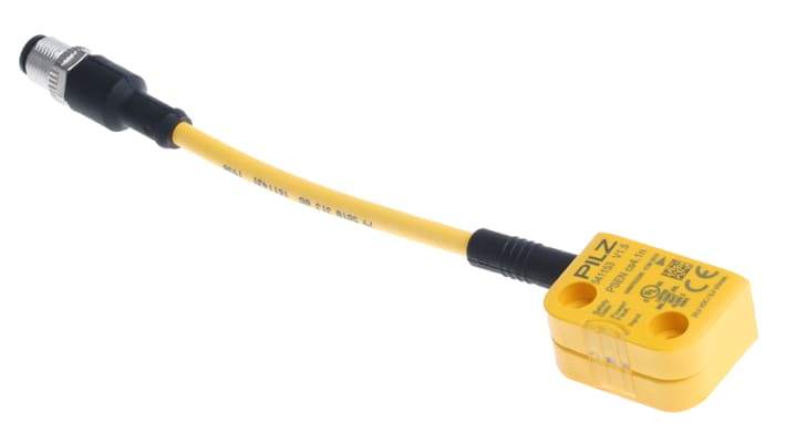 Interruttore di sicurezza M12 Pilz 541103, tecnologia transponder, doppio canale, grado di protezione IP67, dimensioni 26.4mm x 37mm x 18mm.