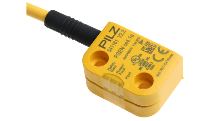 Interruttore di sicurezza senza contatto Pilz 541111, tecnologia transponder, 24V cc, protezione IP67, dimensioni 26.4mm x 37mm x 18mm.