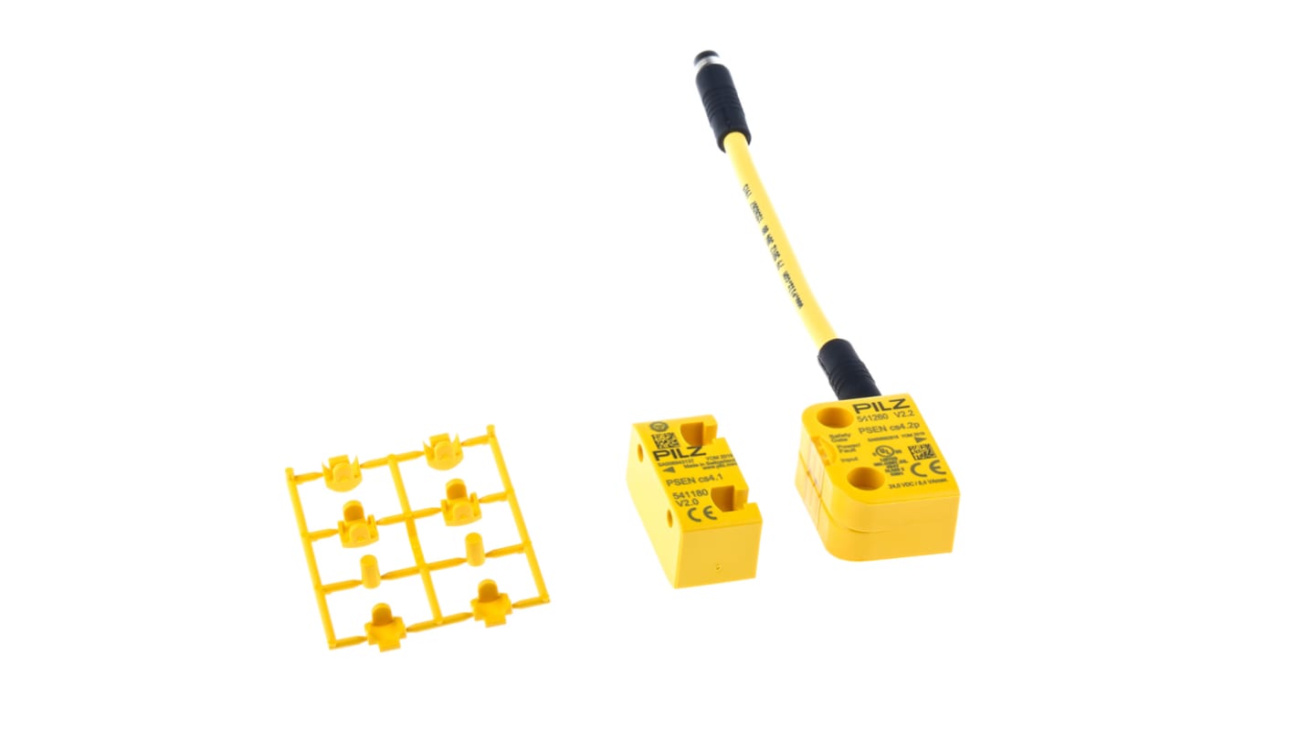 Interruttore di sicurezza senza contatto Pilz 541210, tecnologia transponder, 24V cc, protezione IP67, dimensioni 26.4mm x 19mm x 37mm.