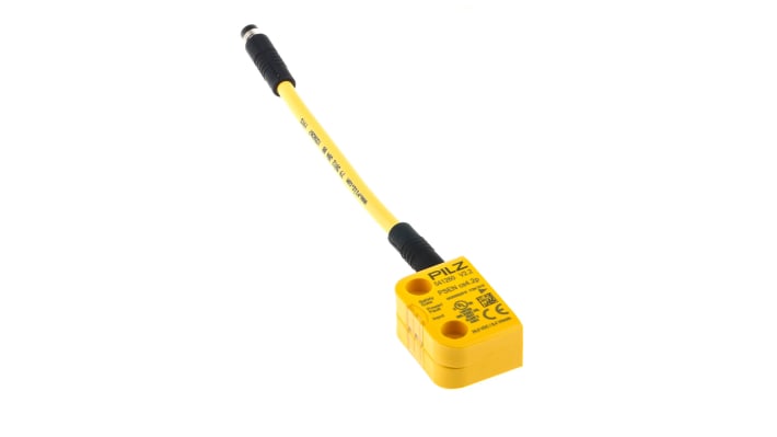 Interruttore di sicurezza senza contatto Pilz 541210, tecnologia transponder, 24V cc, protezione IP67, dimensioni 26.4mm x 19mm x 37mm.