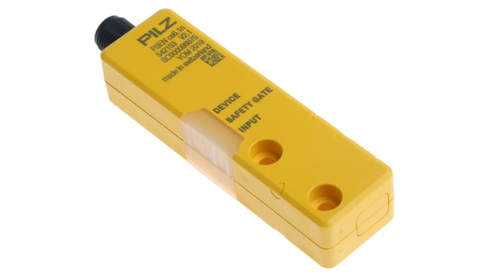 Interruttore di sicurezza M12 Pilz 542103, senza contatto, 24V cc, custodia in poliammide, protezione IP66/IP67, dimensioni 101.6x26.4x19 mm.