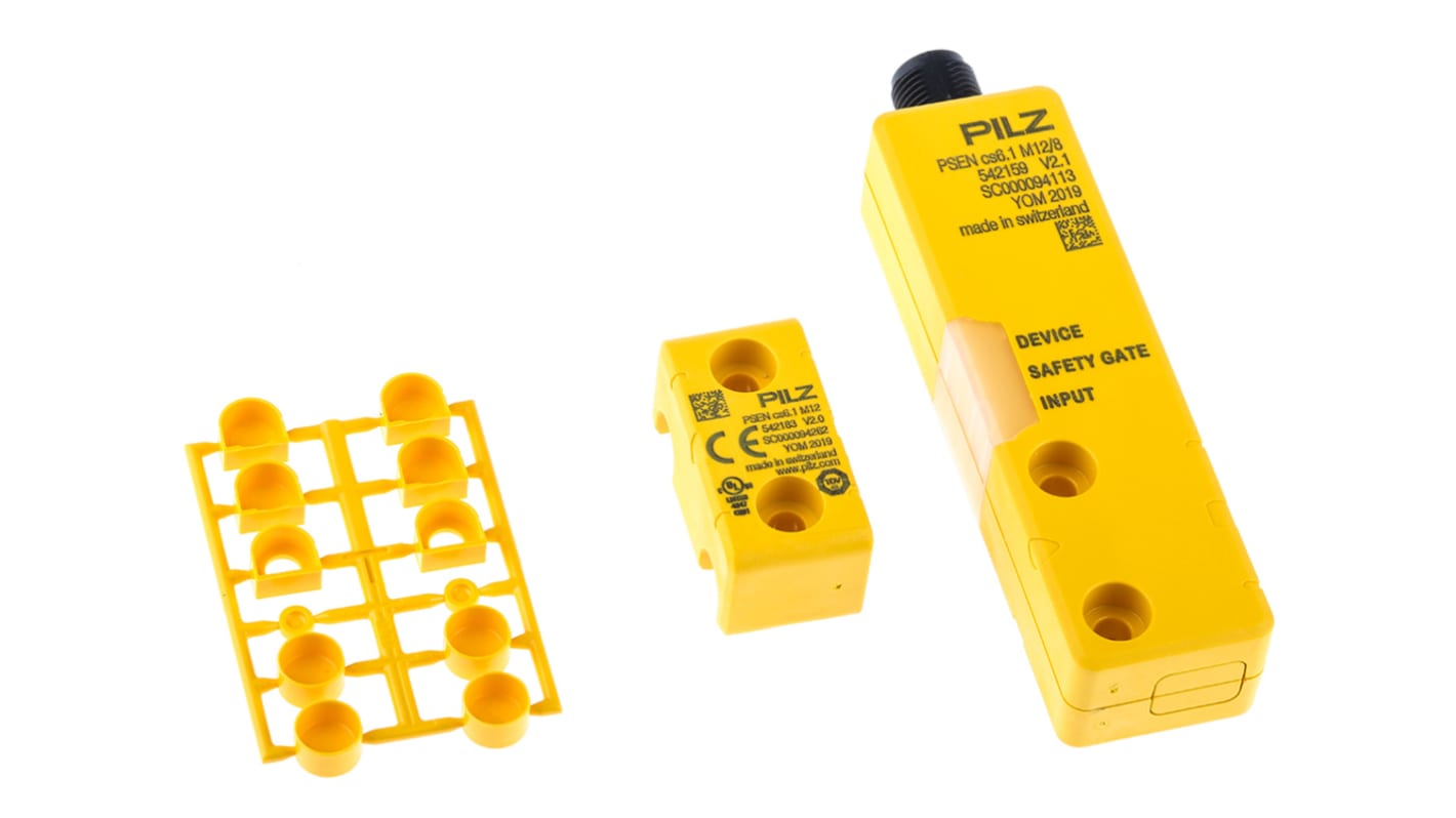Interruttore di sicurezza senza contatto Pilz 542109, tecnologia transponder, connessione M12, protezione IP66/IP67, dimensioni 101.6mm x 26.4mm x 19mm.