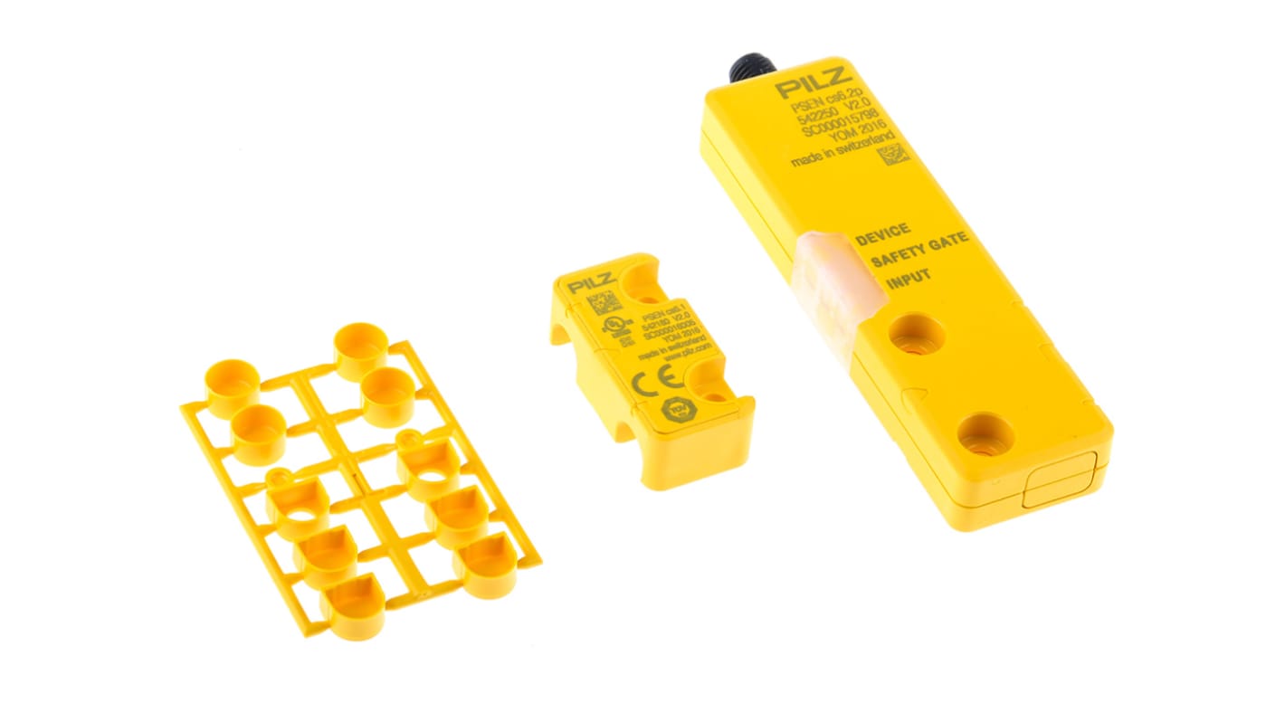 Pilz 542200, interruttore di sicurezza senza contatto M8, tecnologia transponder, protezione IP66/IP67, dimensioni 101.6mm x 26.4mm x 19mm.