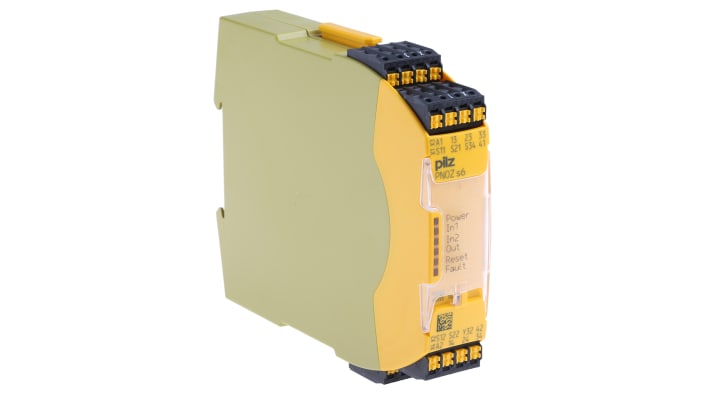 Relè di sicurezza Pilz 751106, 2 canali, 3 contatti, 24V cc, dimensioni 22.5mm x 120mm x 98mm, monitoraggio automatico.