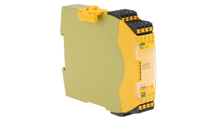 Relè di sicurezza Pilz 751132, 2 canali, 3 contatti, 24V cc, dimensioni 22.5mm x 120mm x 98mm, monitoraggio automatico.