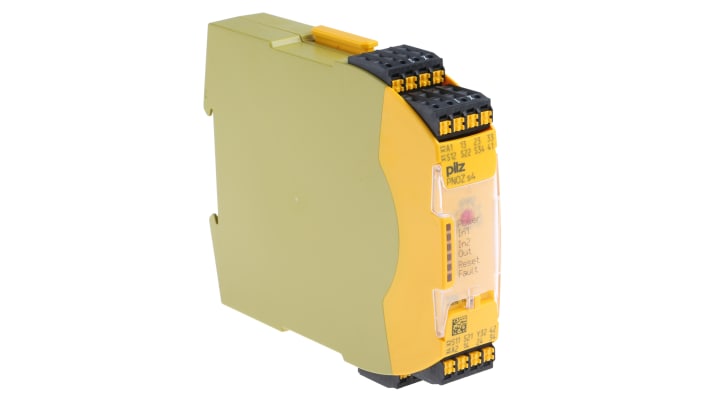 Pilz 751134, relè di sicurezza a 2 canali con 3 contatti, tensione 48-240V, dimensioni 120x22.5x98mm, reset automatico e manuale.