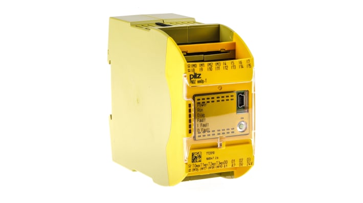 Pilz 772010, controller di sicurezza PNOZ mm0p-T, 24 I/O, dimensioni 98 x 45 x 120 mm, grado di protezione IP20/IP54.