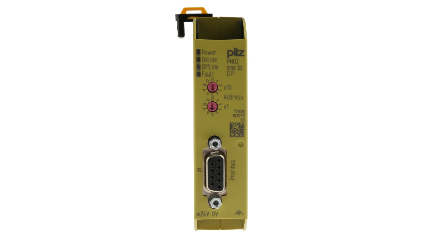 Controller di sicurezza Pilz 772032 PNOZ mmc3p, 48 I/O, 24 V c.c., IP20/IP54, dimensioni 100 x 22,5 x 115 mm, espansione disponibile.