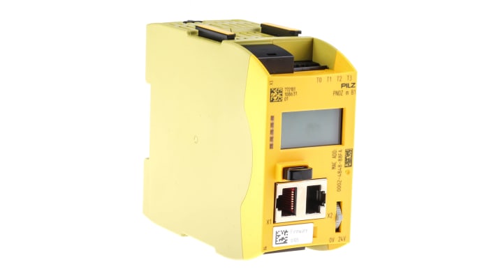 Controller di sicurezza Pilz 772101 PNOZ m B1, 4 I/O, 24 V c.c., IP20/IP54, dimensioni 100 x 45 x 120 mm, monitoraggio automatico.