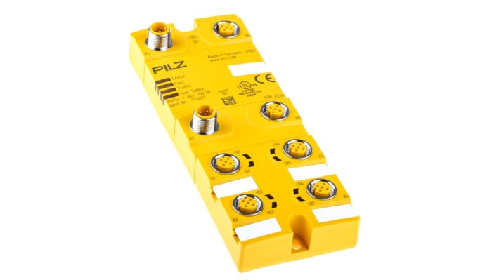 Controller di sicurezza Pilz 773601 PDP67 F, 8 ingressi/uscite, IP67, 24 V c.c., dimensioni 60 x 29,6 x 162 mm.