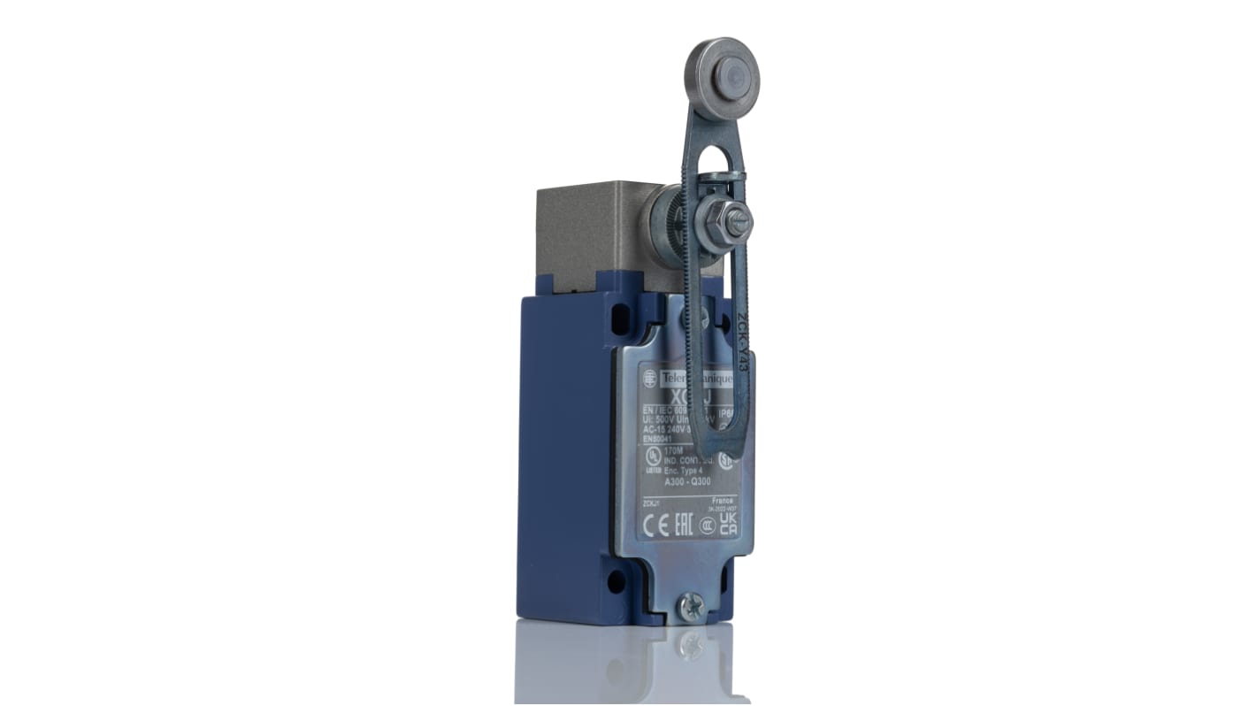 Interruttore di fine corsa a leva a rullo Telemecanique Sensors XCKJ10543, 1NC/1NA, IP66, dimensioni 40mm x 60mm x 177mm.