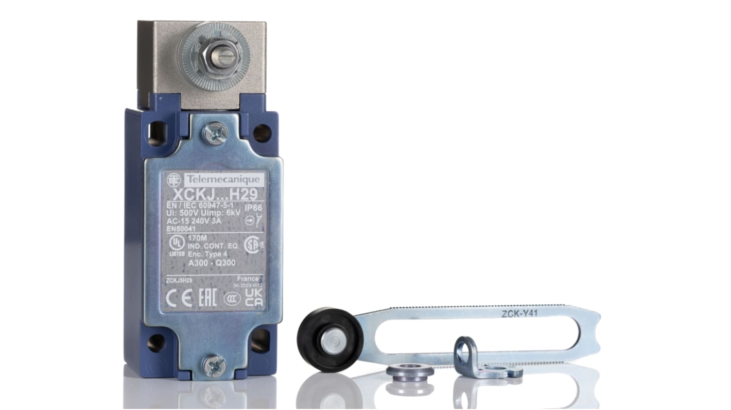 Interruttore di fine corsa a leva a rullo Telemecanique Sensors, configurazione 1NC/1NA, grado di protezione IP66, dimensioni 40mm x 60mm x 177mm.