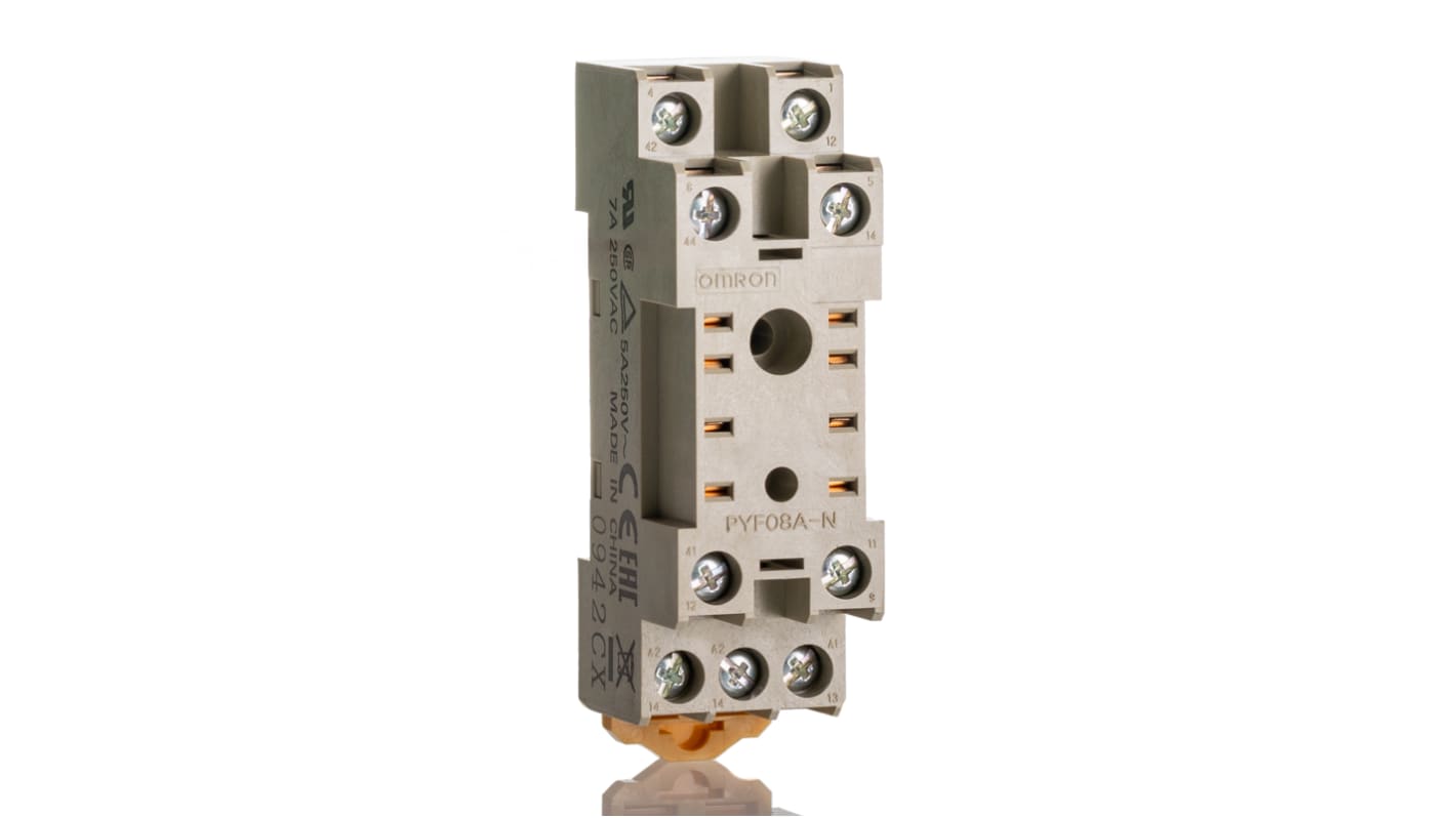 Connettore femmina OMRON PYF08A-N per relè 8 pin, 73x22x30mm, 7A/250V, resistenza isolamento 1.000 MΩ. Ideale per applicazioni industriali e HVAC.