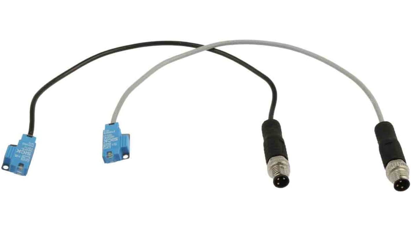 Sensore fotoelettrico rettangolare Sick GSE2FS-F5111, rilevamento 60 mm, uscita PNP, luce rossa 660 nm, connettore M8 a 3 pin.