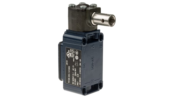 Interruttore di sicurezza a cerniera Schmersal TV10S-335-11Z, grado di protezione IP67, dimensioni 65,3 x 40,5 x 107 mm, durata meccanica oltre 1.000.000 operazioni.