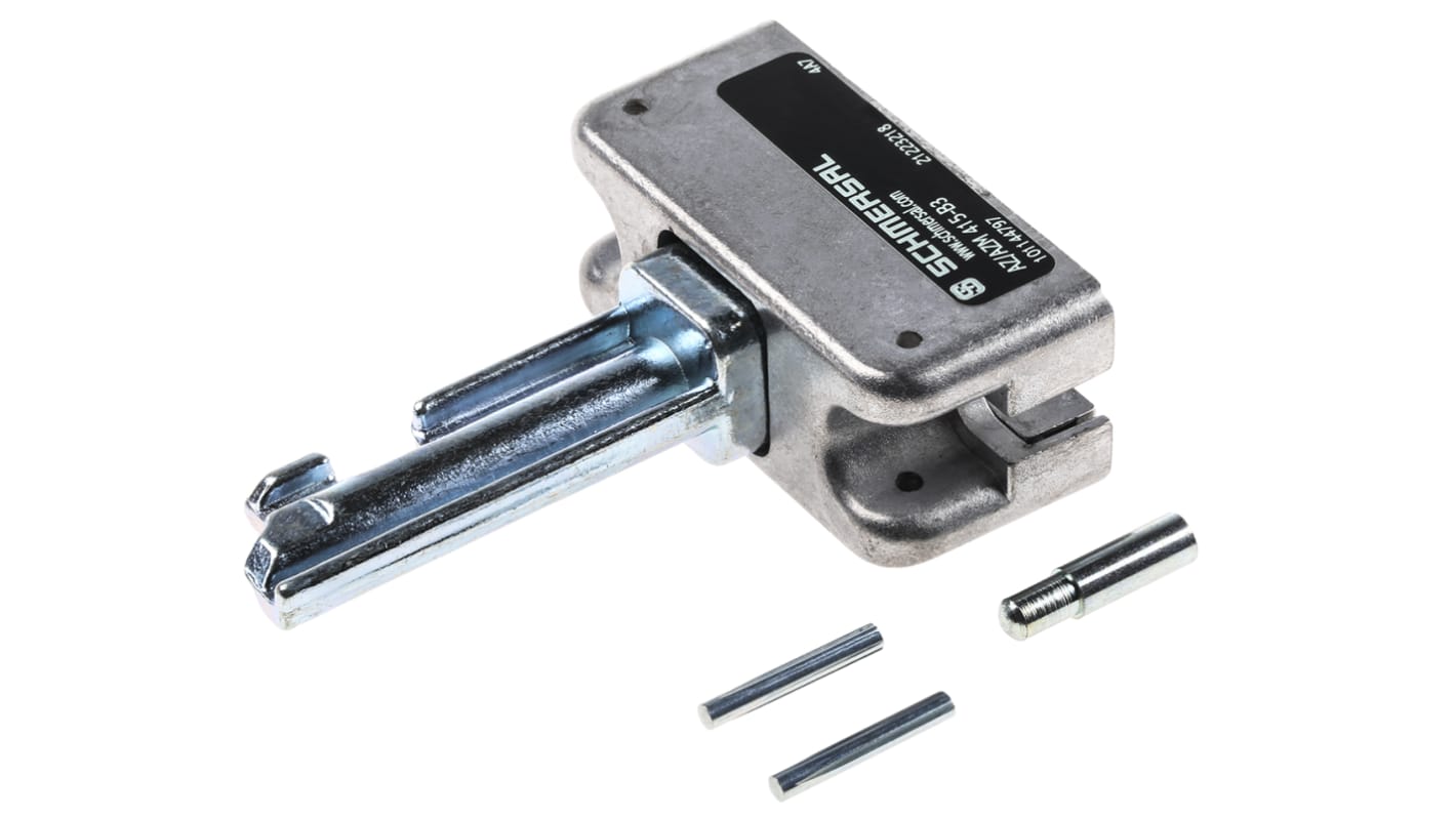 Attuatore Schmersal AZ/AZM 415-B3, robusto in acciaio, raggio di azionamento 250mm, installazione rapida con fori pre-forati.
