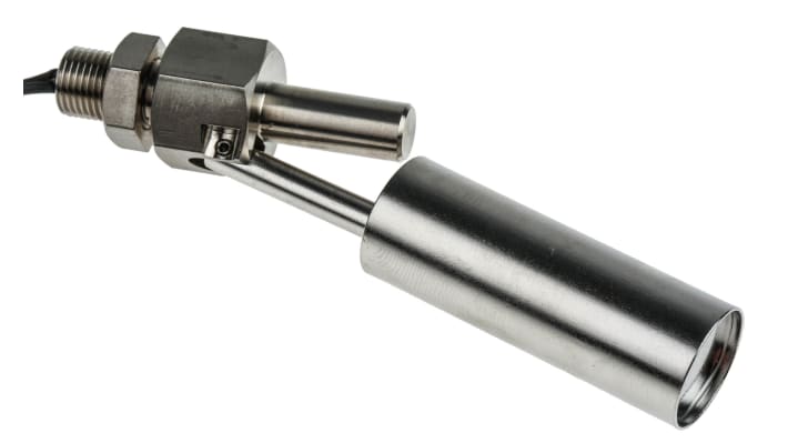 Interruttore a galleggiante WIKA 118330 in acciaio INOX, montaggio orizzontale, temperatura da -40 a +120 °C, lunghezza cavo 500 mm.