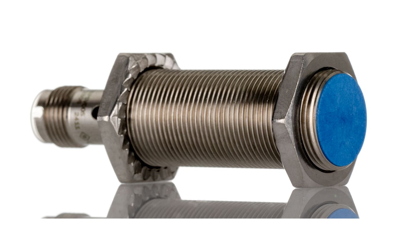 Sensore di prossimità cilindrico Sick IMB18-08BPSVC0S, PNP, 8 mm, IP68/IP69K, acciaio inox, connettore M12, -40/+100 °C.