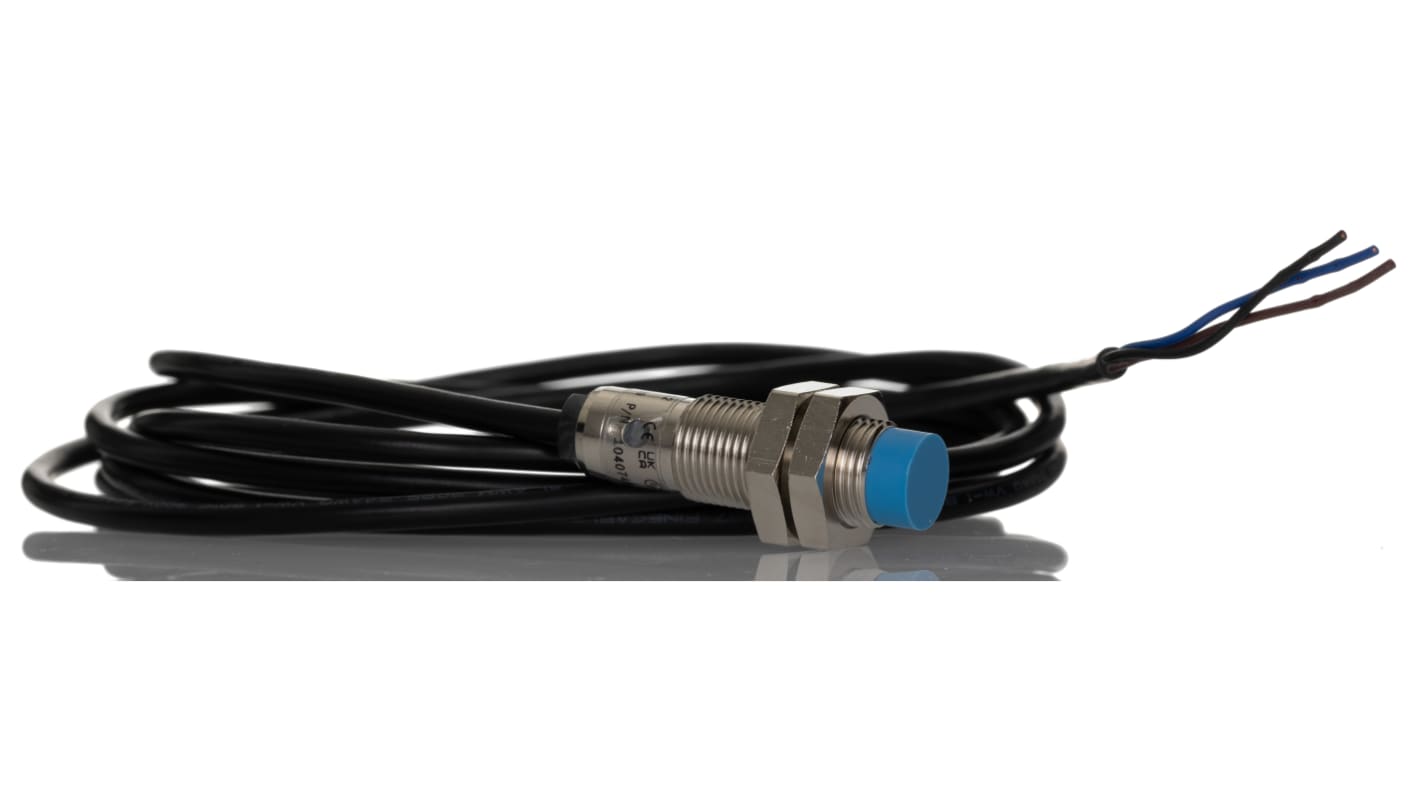 Sensore di prossimità cilindrico Sick IME12-04NPSZW2K, PNP, 4 mm di rilevamento, IP67, montaggio non a filo, dimensioni 44x12 mm.