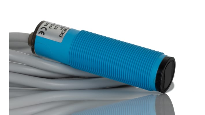 Sensore fotoelettrico cilindrico Sick VTF18-3E1612, rilevamento 3-100 mm, uscita NPN, grado di protezione IP67.