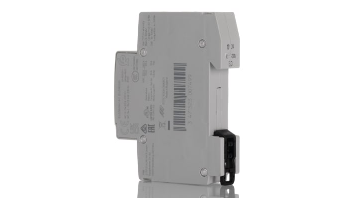 Contattore ABB 1SBE121111R0611, 2 poli, 20 A, 230 V c.a., montaggio su guida DIN, dimensioni 65x18x85 mm.
