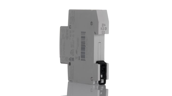 Contattore ABB 1SBE121111R1420, serie ESB, 2 poli, 20 A, bobina 12 V, dimensioni 18x65x85 mm, temperatura -25°C/+55°C.