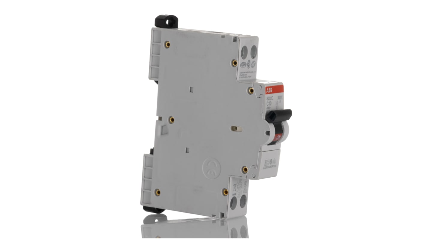 Interruttore magnetotermico ABB Tipo C, 2 poli, 10A, 6 kA, montaggio su guida DIN, dimensioni 70x18x70 mm. Codice 2CDS252280R0104.