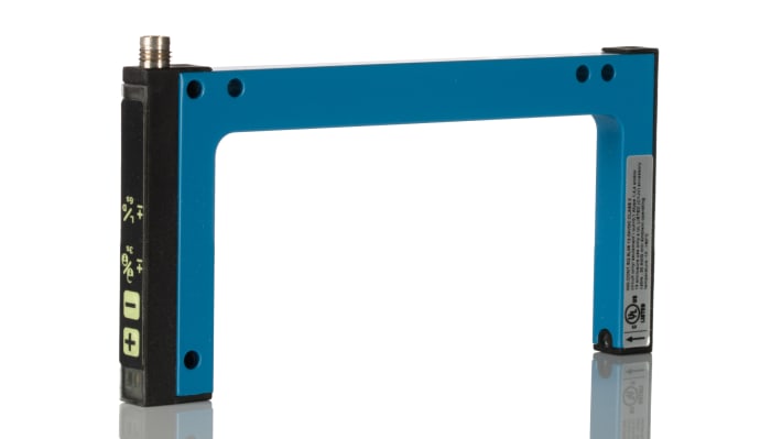 Sensore fotoelettrico Sick WF120-60B410, rilevamento a forcella 120 mm, uscita luce/buio, custodia metallica, IP65.