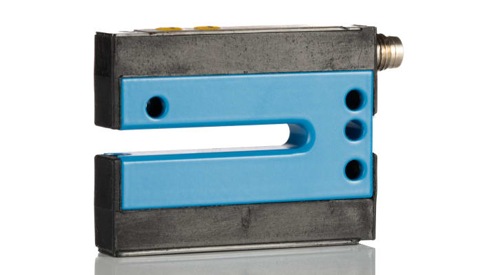 Sensore fotoelettrico Sick WFL5-40B416, rilevamento luce/buio, uscita NPN/PNP, IP65, custodia metallica, connettore M8.