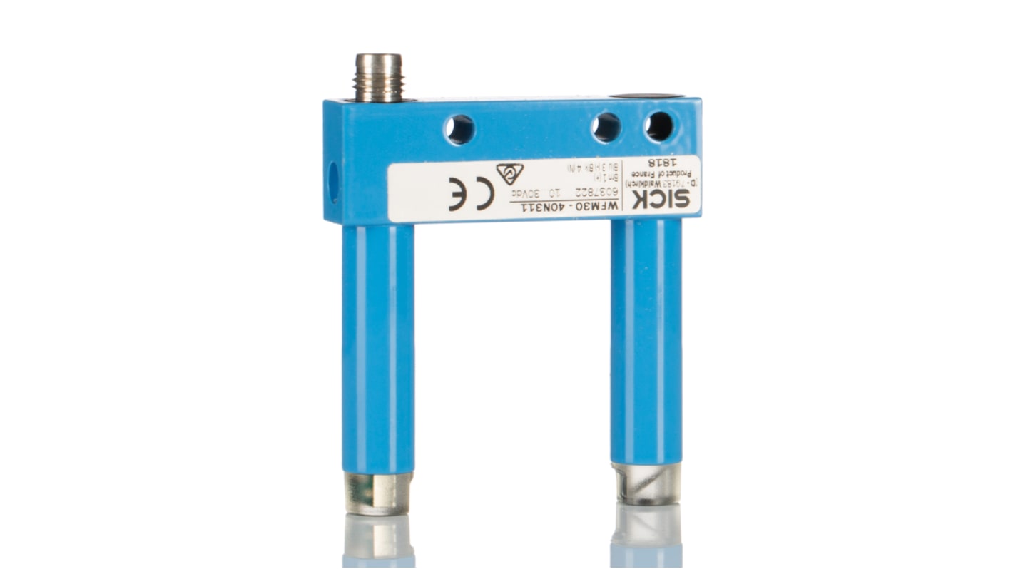 Sick WFM30-40N311, sensore fotoelettrico NPN a forcella, rilevamento 30 mm, custodia metallica, IP67, connettore M8.