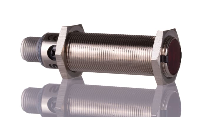 Sensore fotoelettrico cilindrico Sick GRTE18-N2442, rilevamento 5-550 mm, uscita NPN, IP67, connettore M12.