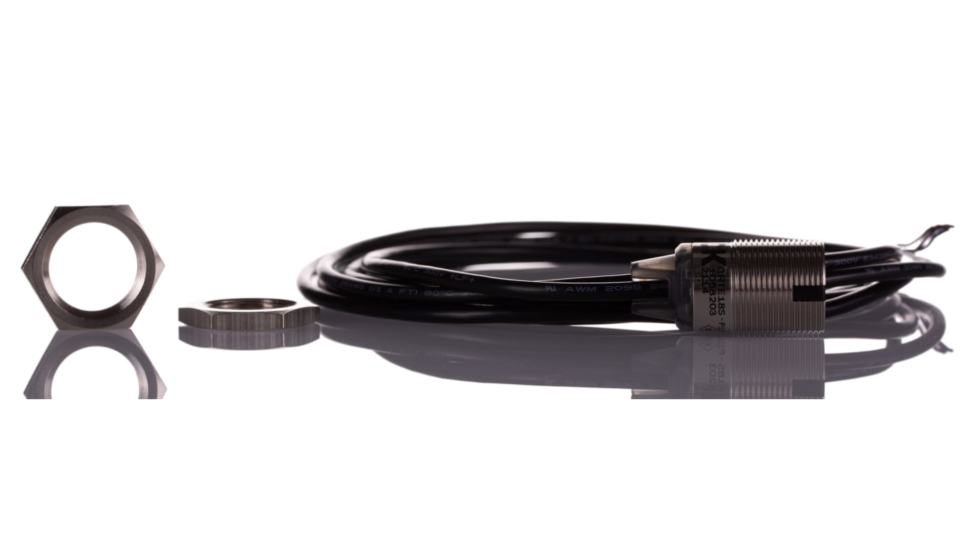 Sensore fotoelettrico cilindrico Sick GRTE18S-P1312, rilevamento 3-115 mm, uscita PNP, IP67, temperatura -25°C/+55°C.