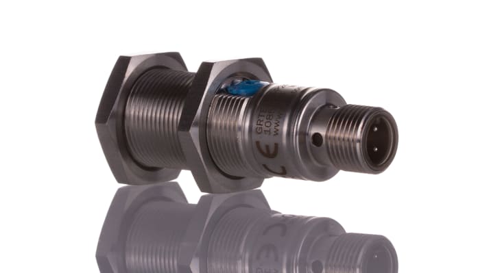 Sensore fotoelettrico cilindrico Sick GRTE18S-P2412V, PNP, rilevamento 3-115 mm, connettore M12, IP67/IP68/IP69K.