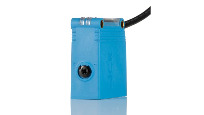 Sensore fotoelettrico rettangolare Sick GTE10-R3822, rilevamento 20 mm-2 m, uscita relè, alimentazione 10-30 V CC, IP67.