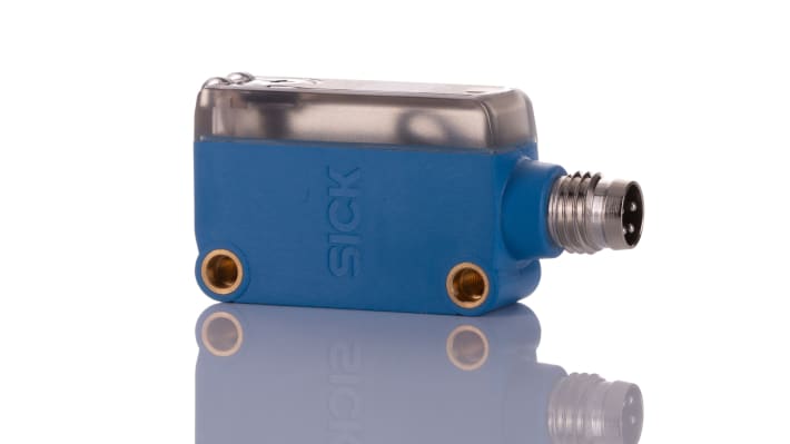 Sensore fotoelettrico rettangolare Sick GTE6-N4212, NPN, rilevamento 250-300 mm, IP67, montaggio semplice con connettore M8.