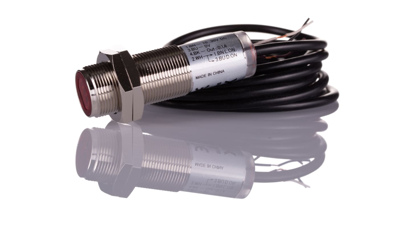 Sensore fotoelettrico cilindrico Sick VTE180-2P41142, PNP, rilevamento 1-500 mm, IP67, 30V, 100 mA, custodia in metallo.