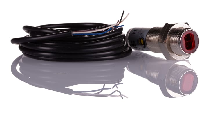 Sensore fotoelettrico cilindrico Sick VTE180-2P41142, PNP, rilevamento 1-500 mm, IP67, 30V, 100 mA, custodia in metallo.