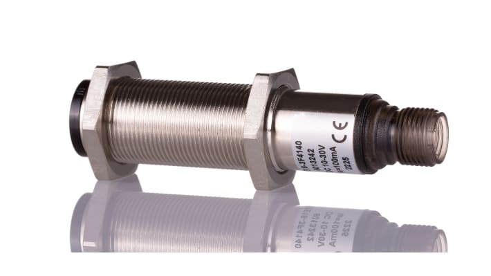 Sensore fotoelettrico cilindrico Sick VTE18-3F4140, rilevamento 5-400 mm, uscita PNP, connettore M12, IP67.