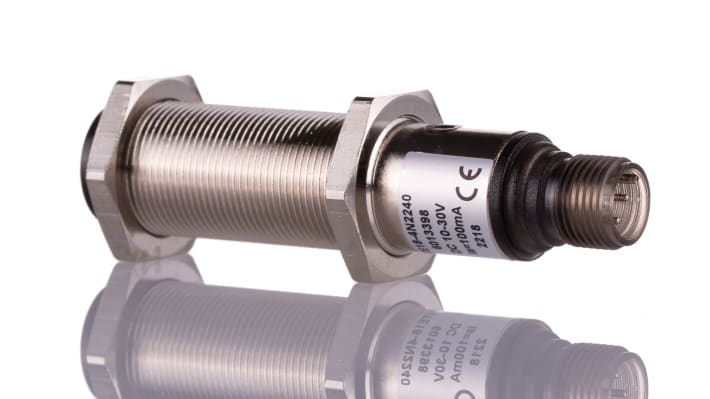 Sensore fotoelettrico cilindrico Sick VTE18-4N2240, NPN, gamma di rilevamento 3-200 mm, connettore M12, IP67.