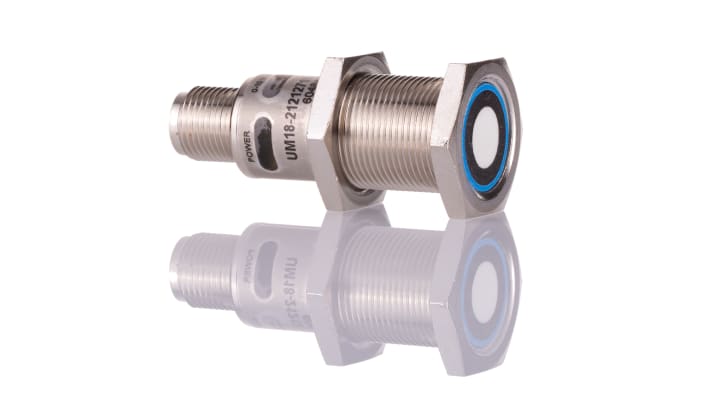 Sensore di prossimità cilindrico Sick UM18-212127111, ultrasuoni, IP65/IP67, 15-30 V, gamma 65-350 mm, metallo, 52.7 mm.