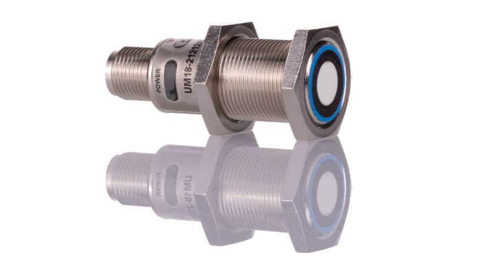 Sensore di prossimità cilindrico Sick UM18-21212A211, tecnologia PNP/NPN, rilevamento 65-350 mm, IP65/IP67, custodia in metallo.