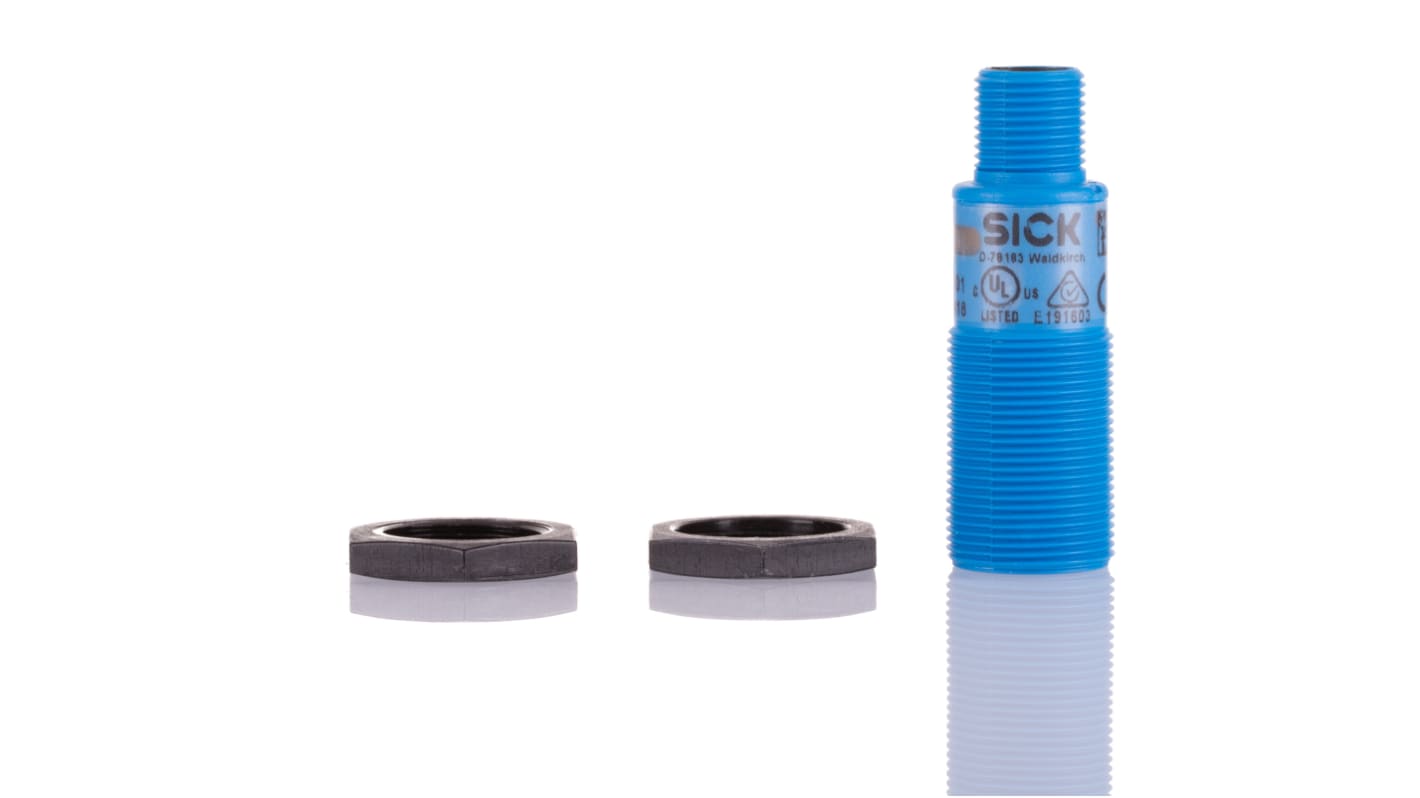 Sensore di prossimità cilindrico NPN M18 Sick UM18-212165101, rilevamento 65-350 mm, IP65/IP67, temperatura -25/+70 °C.