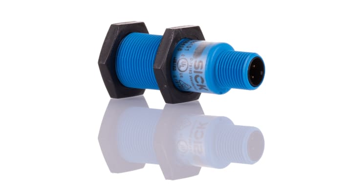 Sensore di prossimità cilindrico NPN M18 Sick UM18-212165101, rilevamento 65-350 mm, IP65/IP67, temperatura -25/+70 °C.