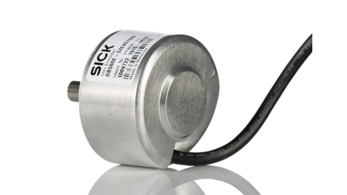 Encoder incrementale Sick DBS60E-S1FK03600, 3600 impulsi/giro, montaggio a flangia, IP65, dimensioni 58x58x44,35 mm.