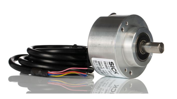 Encoder incrementale Sick DBS60E-S1FK03600, 3600 impulsi/giro, montaggio a flangia, IP65, dimensioni 58x58x44,35 mm.