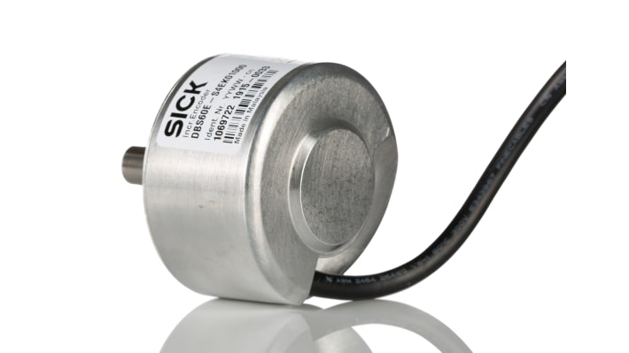 Encoder incrementale Sick DBS60E-S4EK01000, 1000 impulsi/giro, HTL, albero 10 mm, IP65, 9000 giri/min, dimensioni 58 mm.