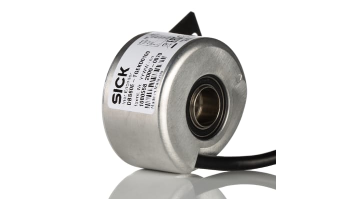 Encoder incrementale Sick DBS60E-TGEKD0100, 100 impulsi/giro, montaggio albero cavo, IP65, 58x58x41.8 mm.