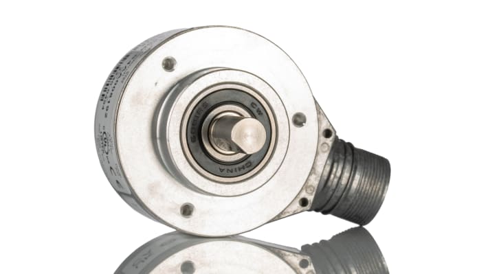 Encoder incrementale Sick DFS60B-S4EA05000, 5000 impulsi/giro, IP65, montaggio su albero 10mm, dimensioni 60x60x40.1mm.